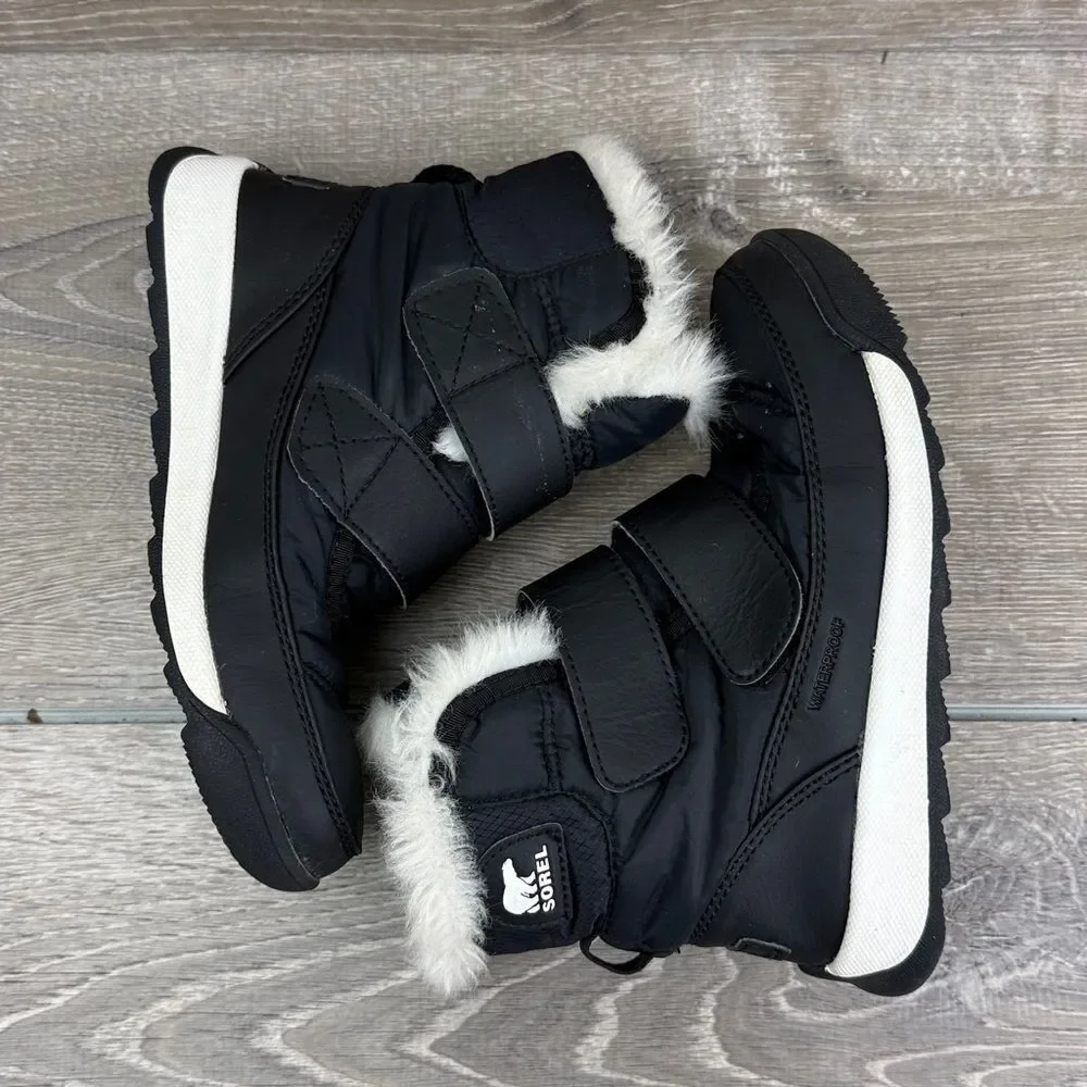 Sorel Whitney II Strap Warm Waterproof Little Girl Sz 13 Black White Winter Boot